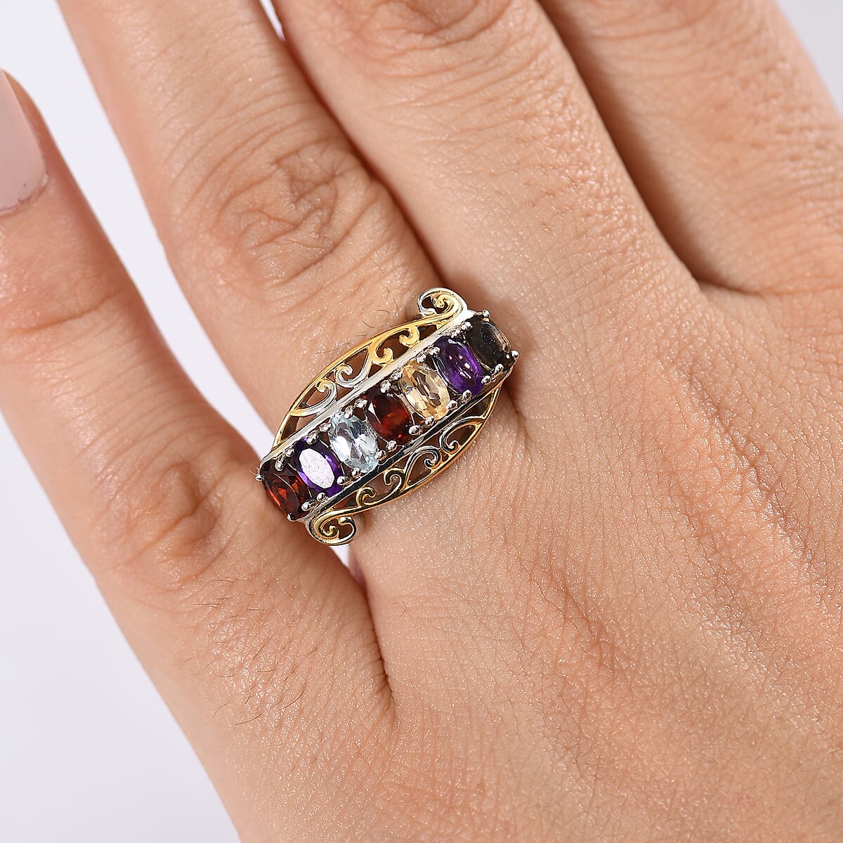 EverTrue Multi Gemstone 1.75 ctw Ring 18K YG Plated and Platinum Bond (Size 7.0) image number 2