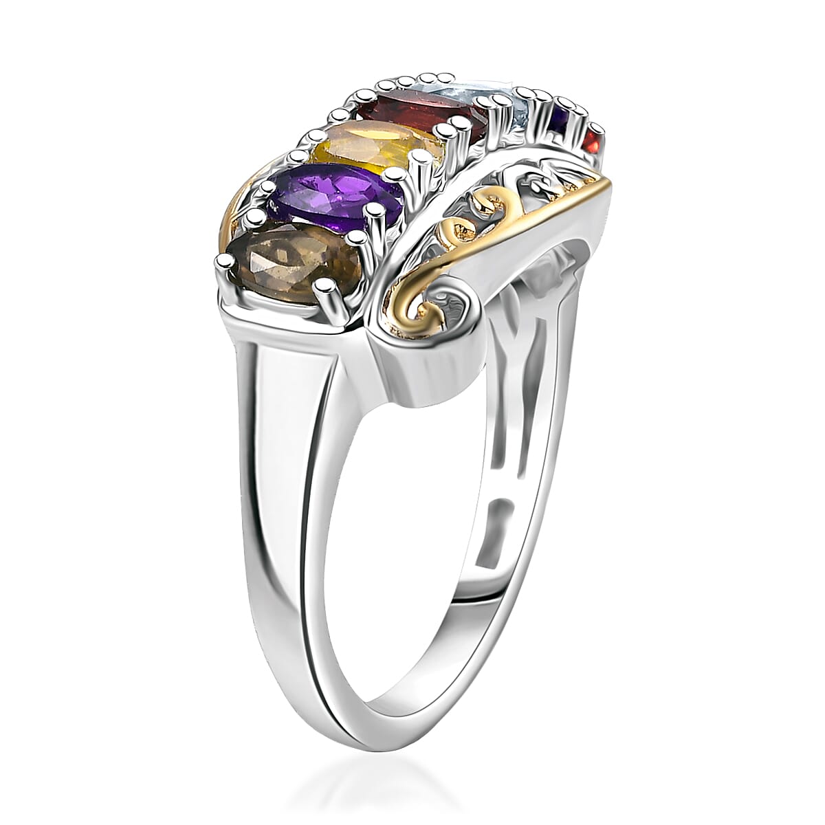 EverTrue Multi Gemstone 1.75 ctw Ring 18K YG Plated and Platinum Bond (Size 7.0) image number 3