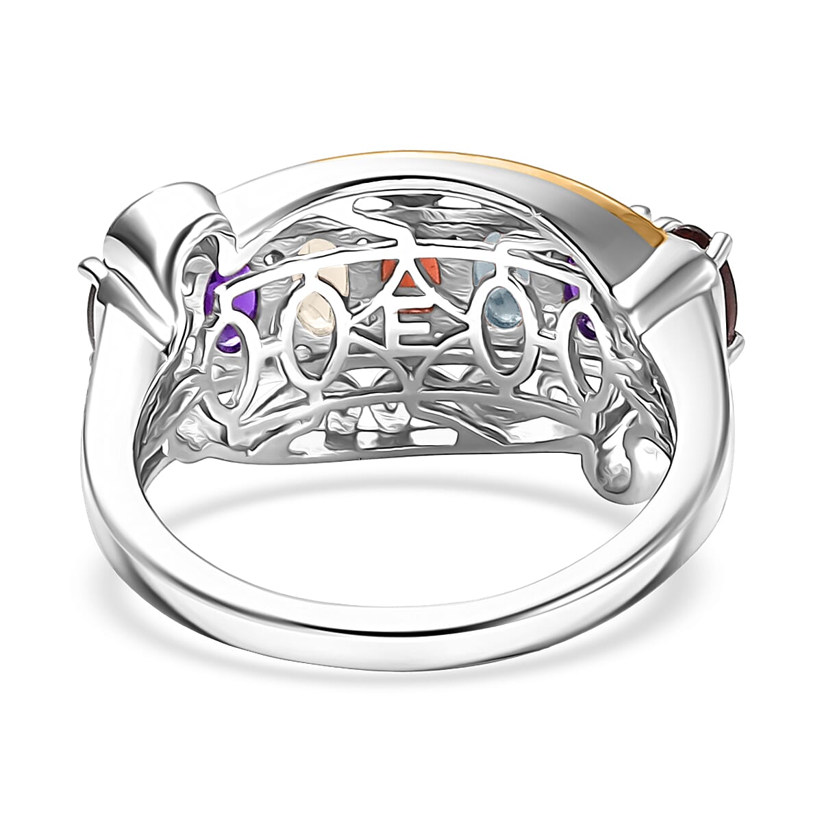 EverTrue Multi Gemstone 1.75 ctw Ring 18K YG Plated and Platinum Bond (Size 7.0) image number 4