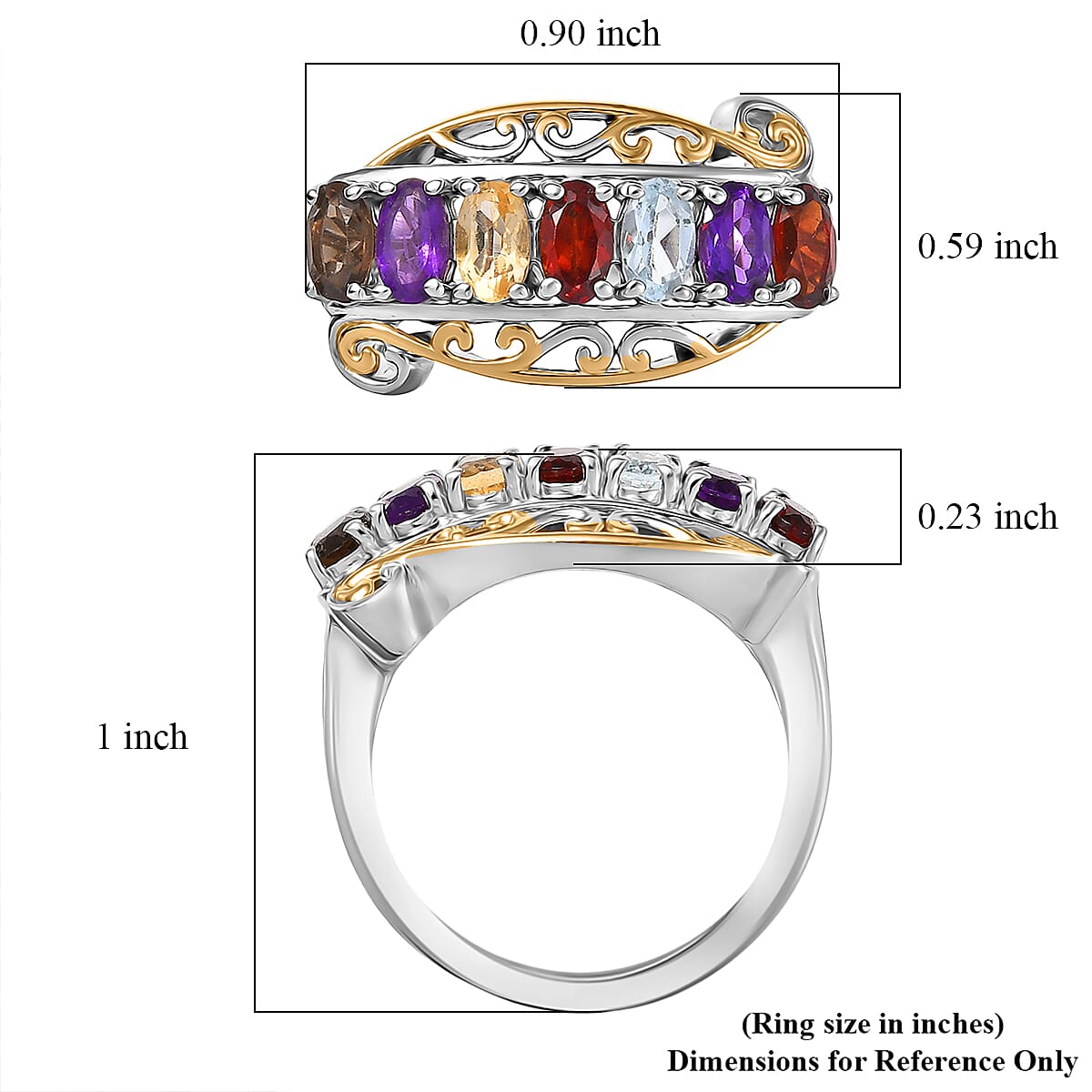 EverTrue Multi Gemstone 1.75 ctw Ring 18K YG Plated and Platinum Bond (Size 7.0) image number 5