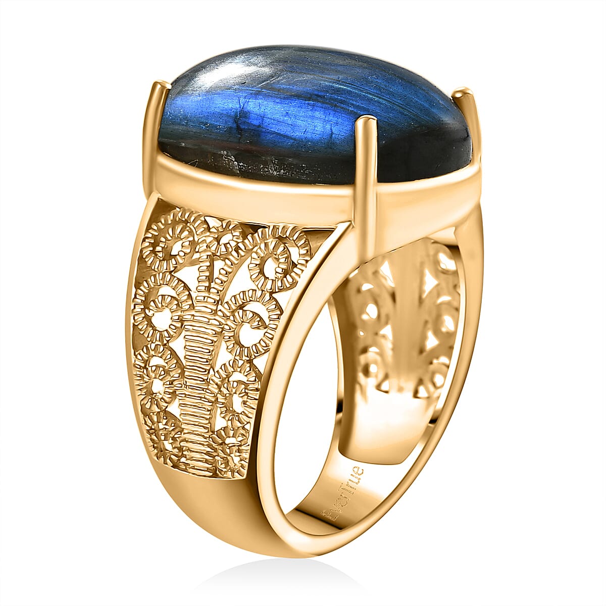 EverTrue Malagasy Labradorite 12.75 ctw Solitaire Ring in 18K Yellow Gold Plated (Size 10.0)