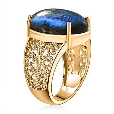 EverTrue Malagasy Labradorite 12.75 ctw Solitaire Ring in 18K Yellow Gold Plated (Size 10.0)