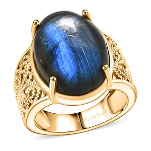 EverTrue Malagasy Labradorite 12.75 ctw Solitaire Ring in 18K Yellow Gold Plated (Size 7.0)