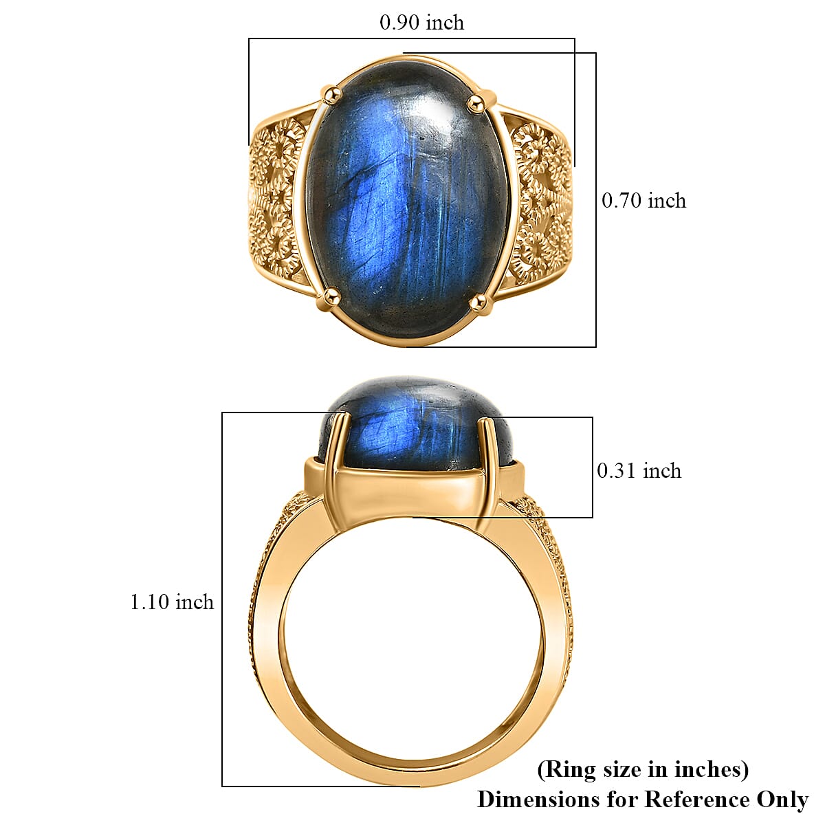 EverTrue Malagasy Labradorite 12.75 ctw Solitaire Ring in 18K Yellow Gold Plated (Size 7.0) image number 5
