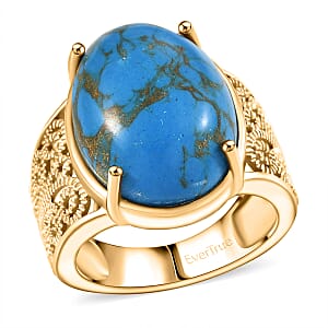 EverTrue Mojave Blue Turquoise 10.75 ctw Solitaire Ring 18K YG Plated (Size 10.0)