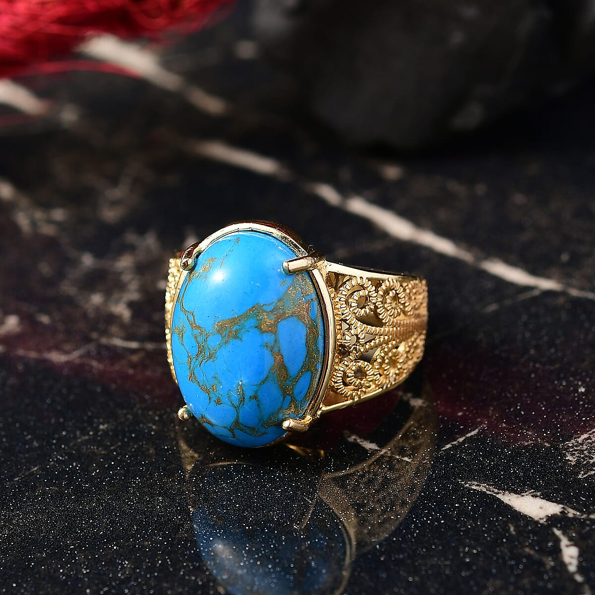 EverTrue Mojave Blue Turquoise 10.75 ctw Solitaire Ring 18K YG Plated (Size 10.0) image number 1