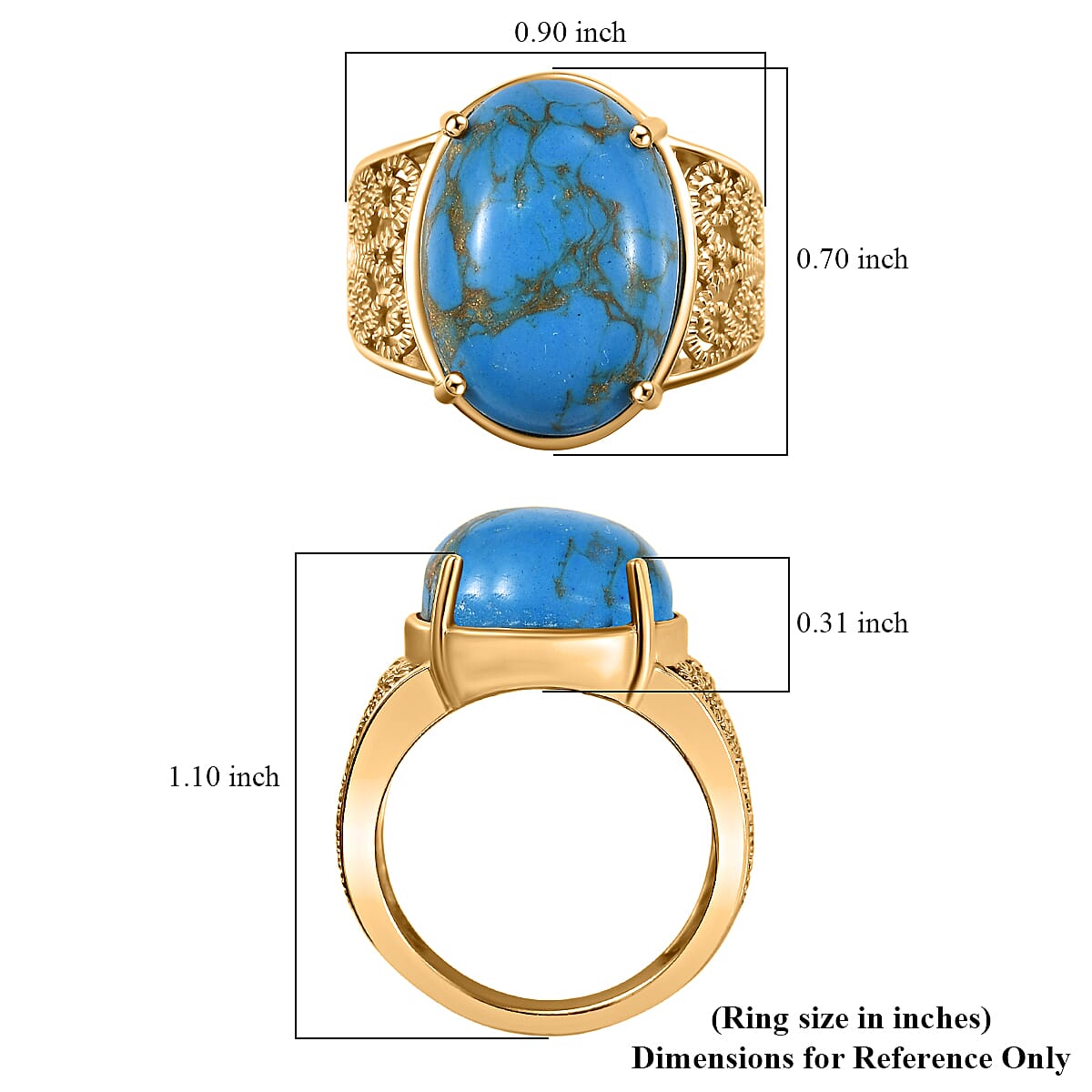 EverTrue Mojave Blue Turquoise 10.75 ctw Solitaire Ring 18K YG Plated (Size 10.0) image number 5
