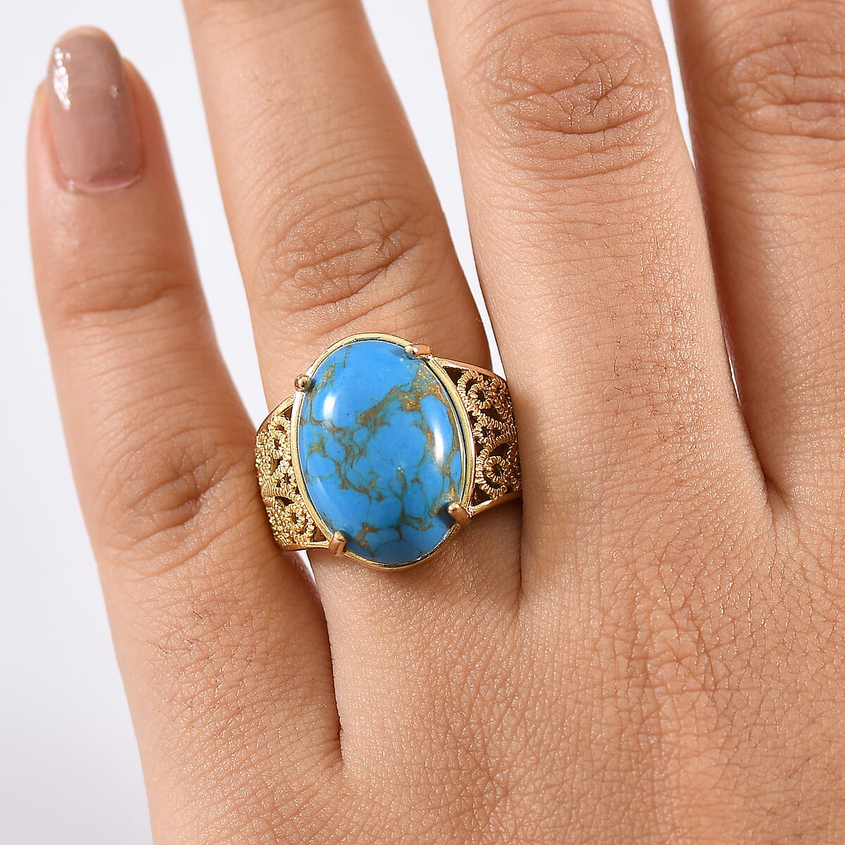 EverTrue Mojave Blue Turquoise 10.75 ctw Solitaire Ring 18K YG Plated (Size 8.0) image number 2