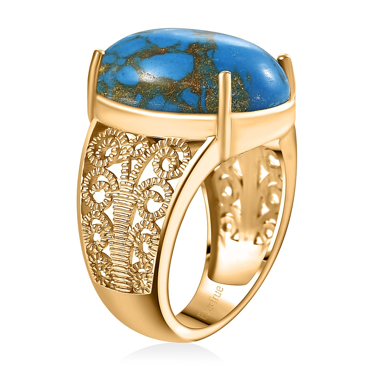EverTrue Mojave Blue Turquoise 10.75 ctw Solitaire Ring 18K YG Plated (Size 9.0) image number 3