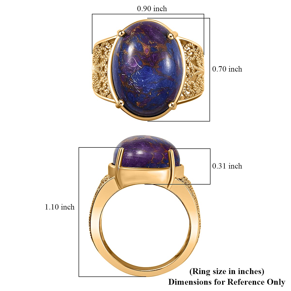 EverTrue Mojave Purple Turquoise 10.75 ctw Solitaire Ring in 18K YG Plated (Size 7.0) image number 5