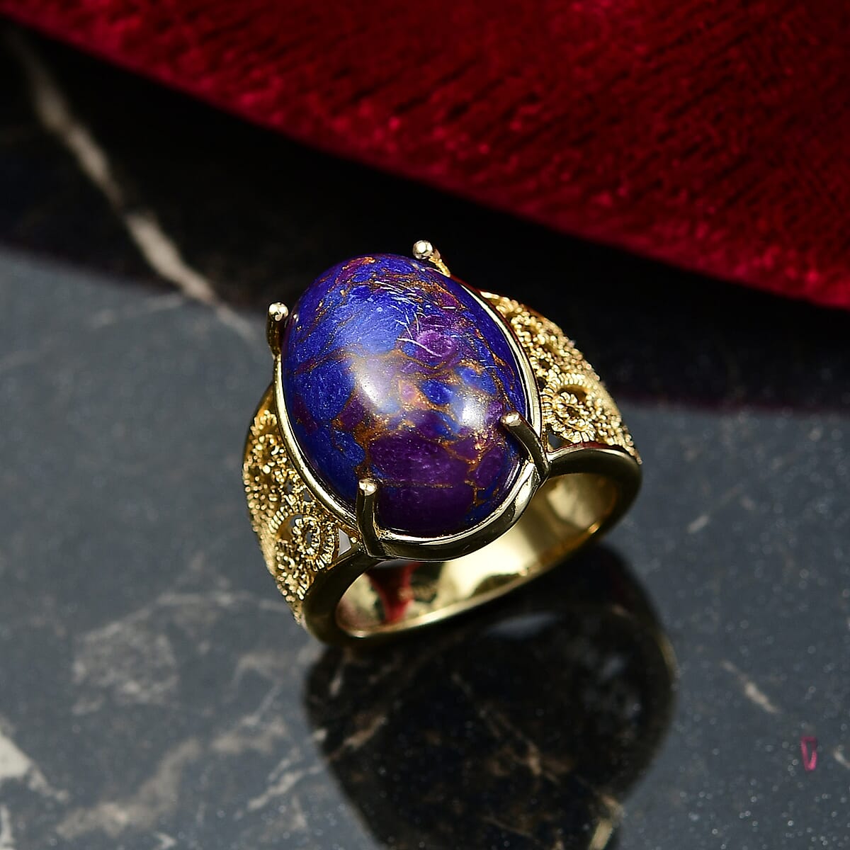 EverTrue Mojave Purple Turquoise 10.75 ctw Solitaire Ring in 18K YG Plated (Size 8.0) image number 1