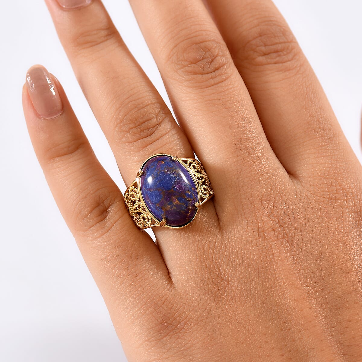 EverTrue Mojave Purple Turquoise 10.75 ctw Solitaire Ring in 18K YG Plated (Size 8.0) image number 2