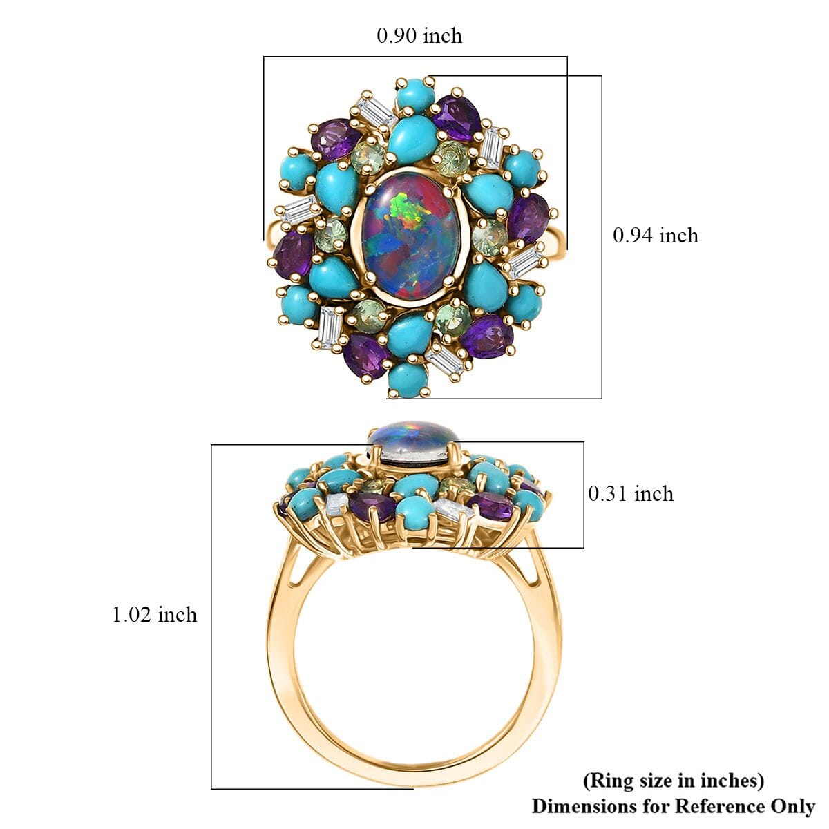 D'Joy Elysian Opal (Triplet) and Multi Gemstone 4.50 ctw Cosmic Bloom Ring in 18K Vermeil Yellow Gold Over Sterling Silver (Size 10.0) image number 5