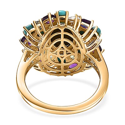 D'Joy Elysian Opal (Triplet) and Multi Gemstone 4.50 ctw Cosmic Bloom Ring in 18K Vermeil Yellow Gold Over Sterling Silver (Size 6.0)