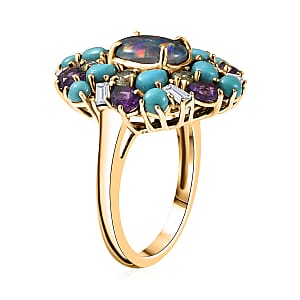 D'Joy Elysian Opal (Triplet), Multi Gemstone Bloom Ring in 18K Vermeil YG Over Sterling Silver 4.50 ctw (Size 7.0)