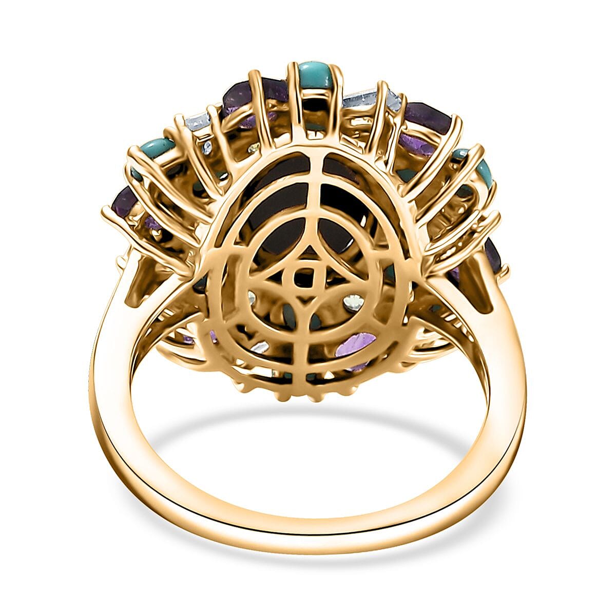 D'Joy Elysian Opal (Triplet), Multi Gemstone Bloom Ring in 18K Vermeil YG Over Sterling Silver 4.50 ctw (Size 7.0)