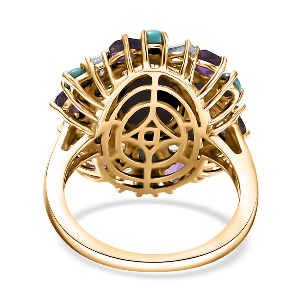 D'Joy Elysian Opal (Triplet) and Multi Gemstone 4.50 ctw Cosmic Bloom Ring in 18K Vermeil Yellow Gold Over Sterling Silver (Size 7.0) image number 4