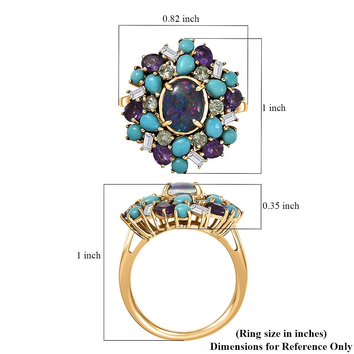 D'Joy Elysian Opal (Triplet), Multi Gemstone Bloom Ring in 18K Vermeil YG Over Sterling Silver 4.50 ctw (Size 7.0)