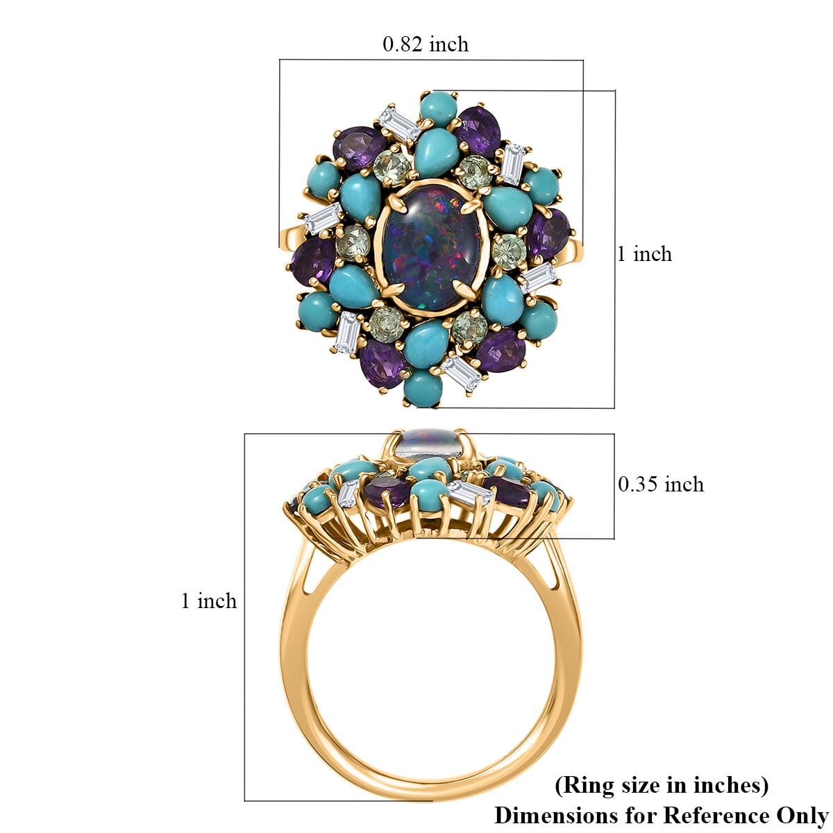D'Joy Elysian Opal (Triplet) and Multi Gemstone 4.50 ctw Cosmic Bloom Ring in 18K Vermeil Yellow Gold Over Sterling Silver (Size 7.0) image number 5