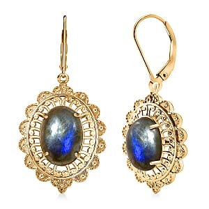 EverTrue Malagasy Labradorite 13.65 ctw Lever Back Earrings in 18K Yellow Gold Plated