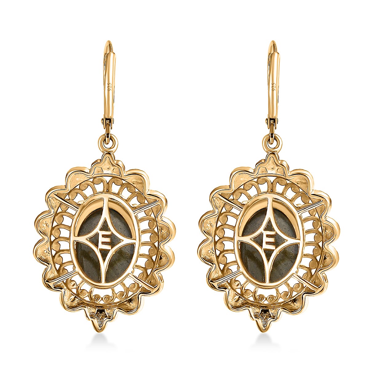EverTrue Malagasy Labradorite 13.65 ctw Lever Back Earrings in 18K Yellow Gold Plated
