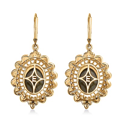 EverTrue Malagasy Labradorite 13.65 ctw Lever Back Earrings in 18K Yellow Gold Plated
