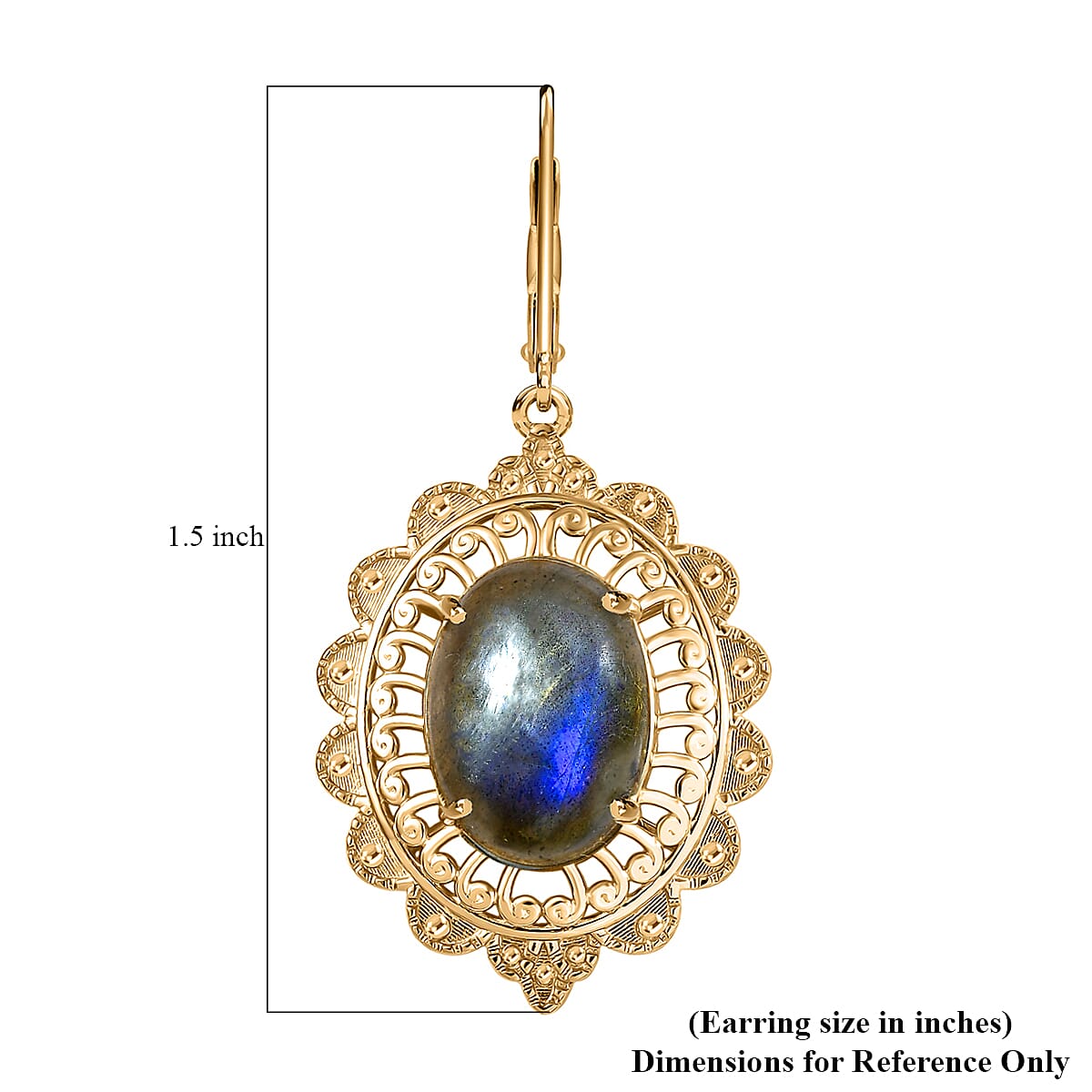 EverTrue Malagasy Labradorite 13.65 ctw Lever Back Earrings in 18K Yellow Gold Plated