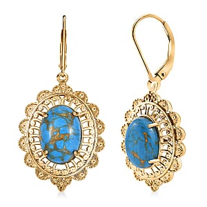 EverTrue Mojave Blue Turquoise 9.35 ctw Lever Back Earrings in 18K YG Plated