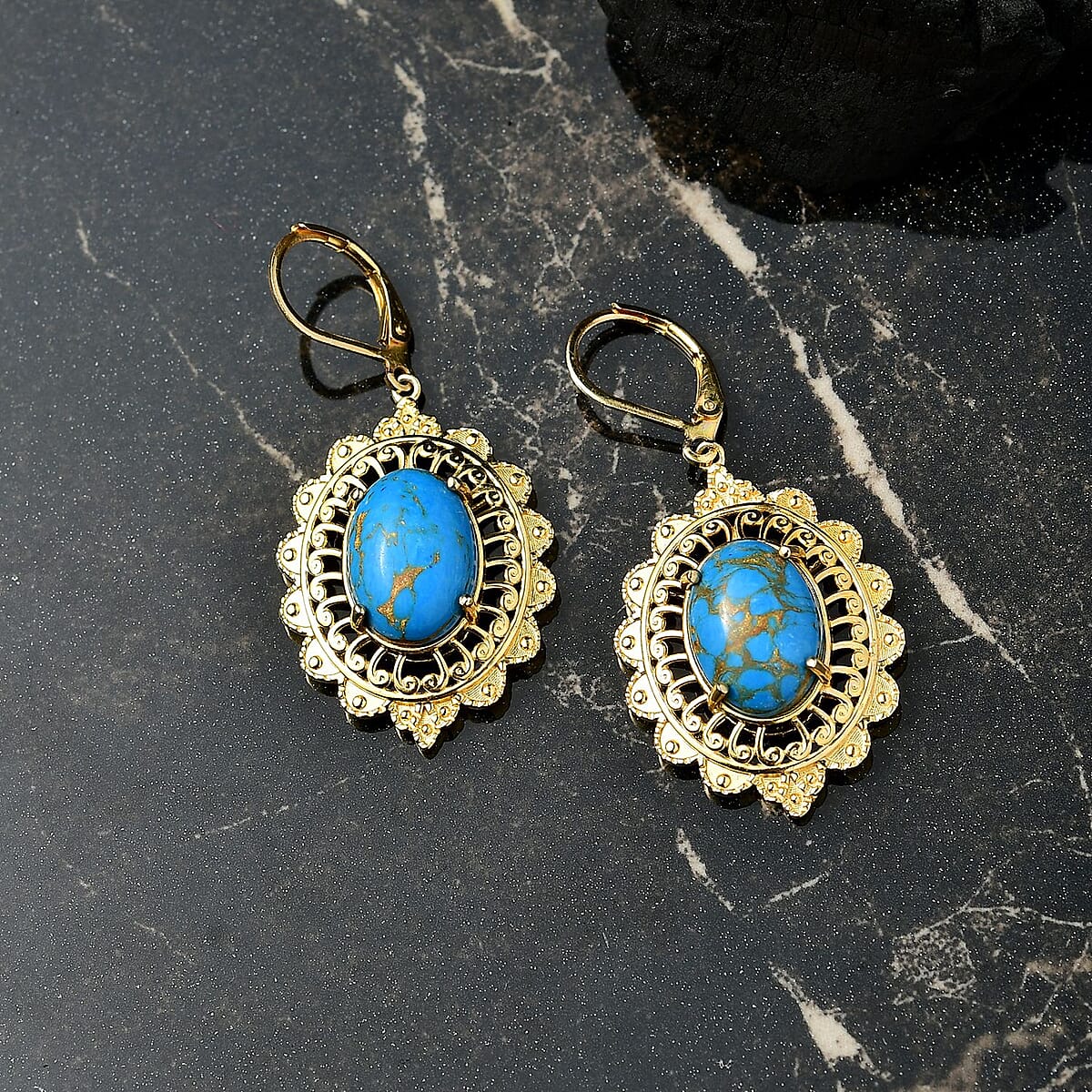 EverTrue Mojave Blue Turquoise 9.35 ctw Lever Back Earrings in 18K YG Plated image number 1