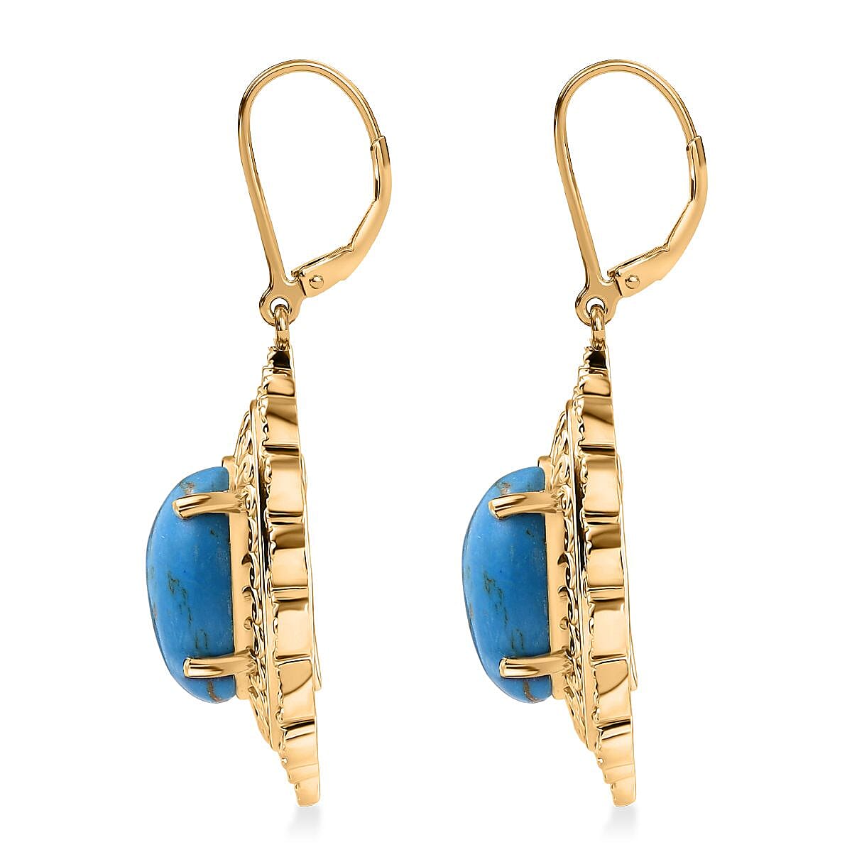 EverTrue Mojave Blue Turquoise 9.35 ctw Lever Back Earrings in 18K YG Plated image number 3