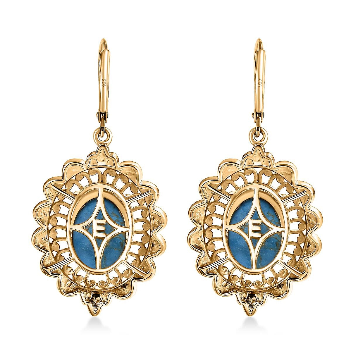 EverTrue Mojave Blue Turquoise 9.35 ctw Lever Back Earrings in 18K YG Plated image number 4