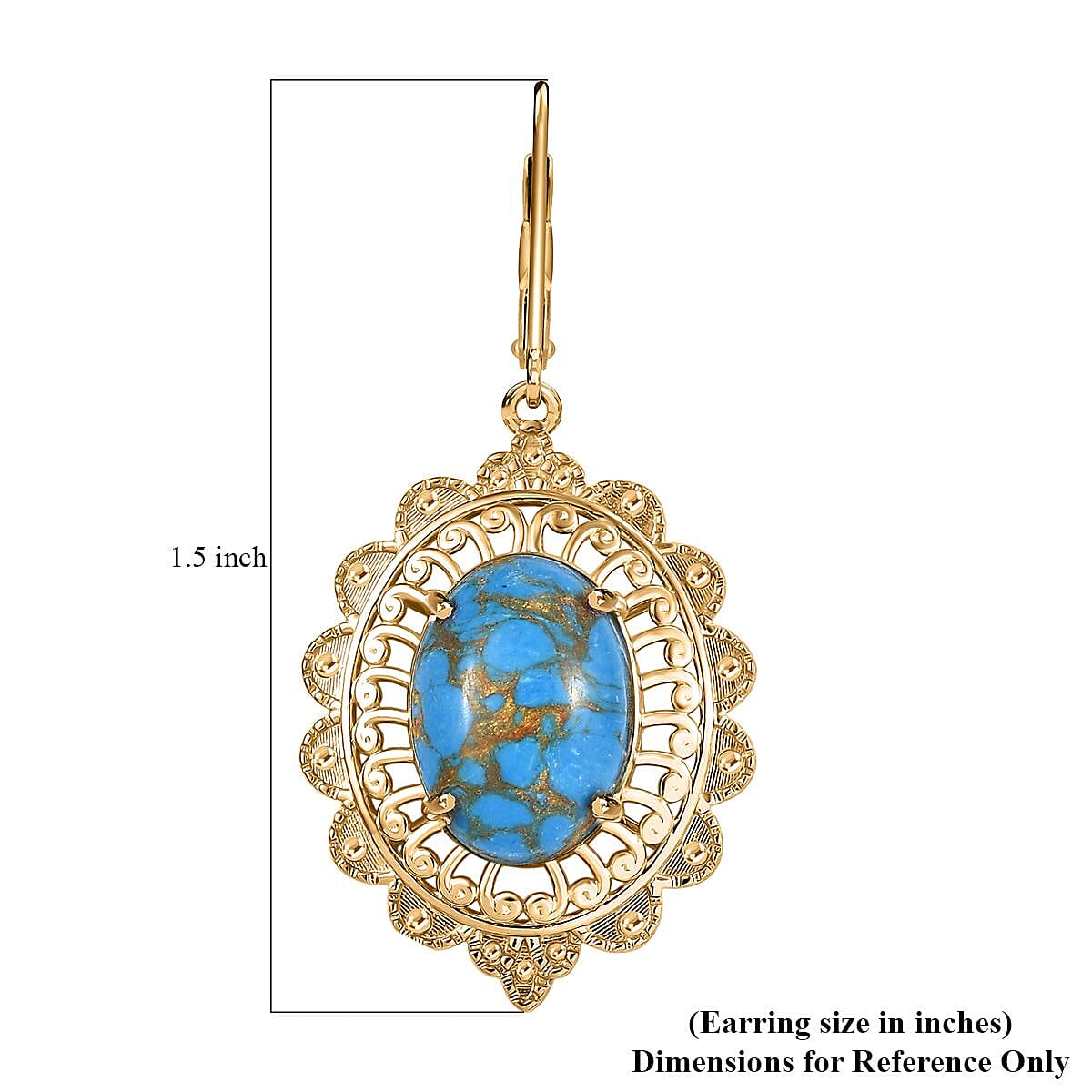 EverTrue Mojave Blue Turquoise 9.35 ctw Lever Back Earrings in 18K YG Plated image number 5