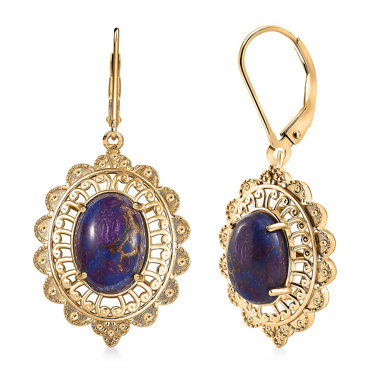 EverTrue Mojave Purple Turquoise 9.50 ctw Lever Back Earring 18K YG Plated image number 0