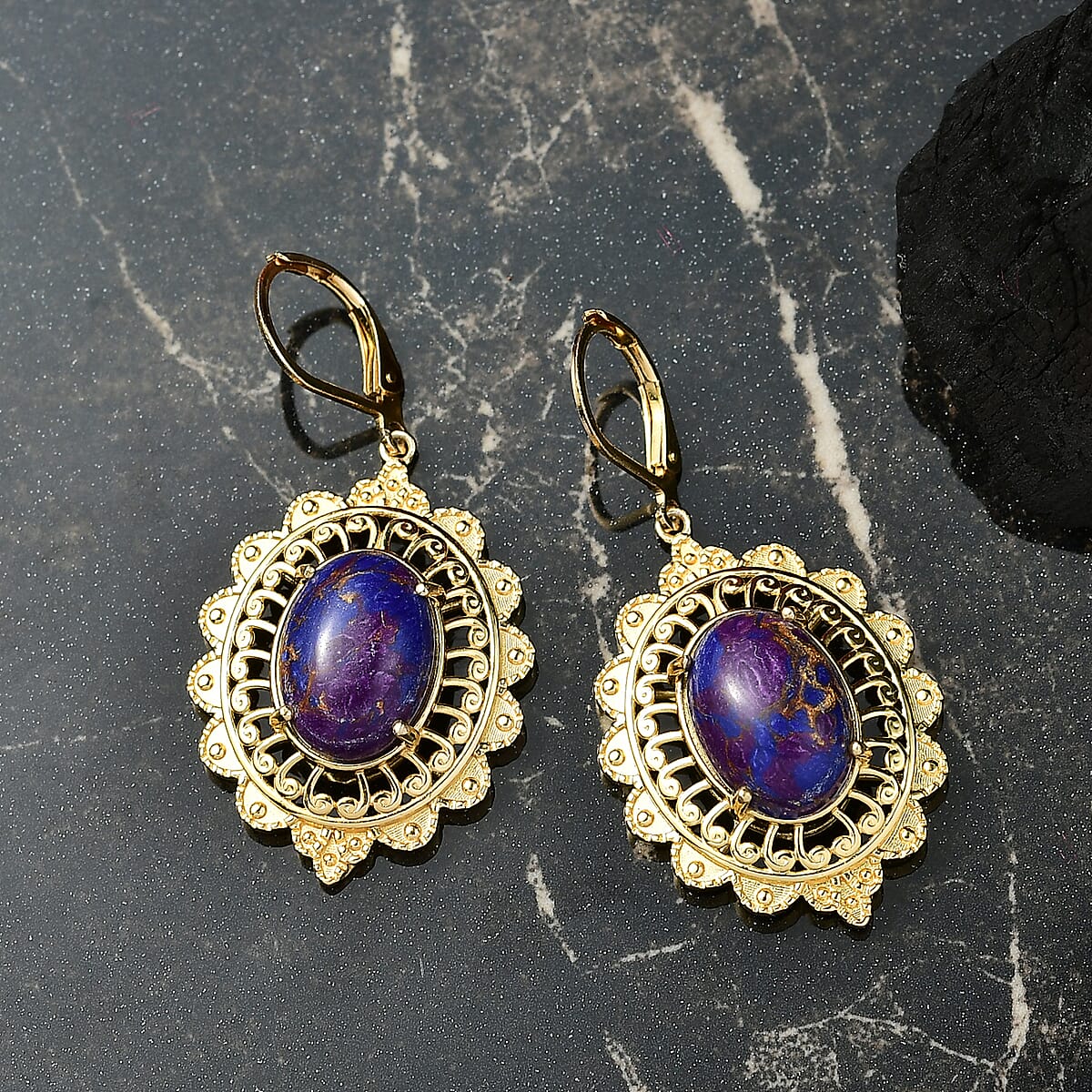 EverTrue Mojave Purple Turquoise 9.50 ctw Lever Back Earring 18K YG Plated image number 1