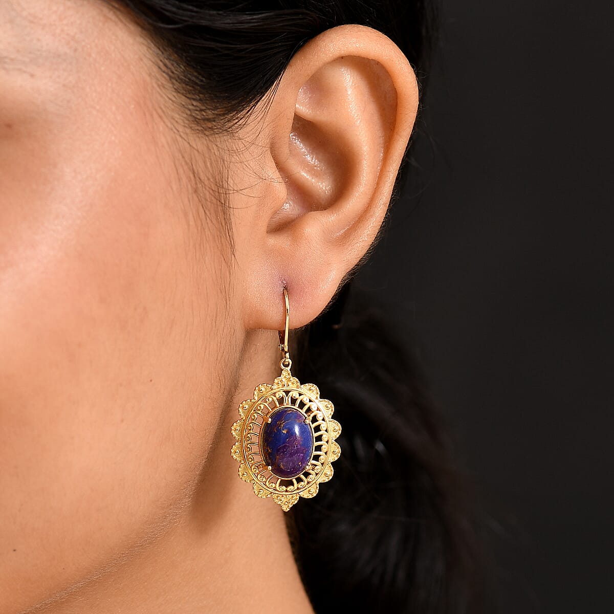 EverTrue Mojave Purple Turquoise 9.50 ctw Lever Back Earring 18K YG Plated image number 2