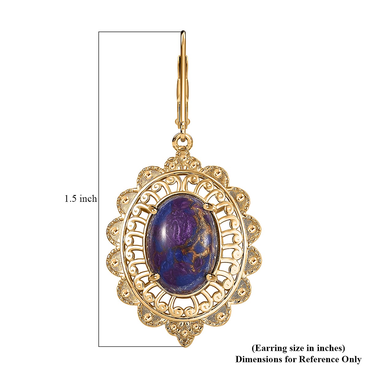EverTrue Mojave Purple Turquoise 9.50 ctw Lever Back Earring 18K YG Plated image number 5