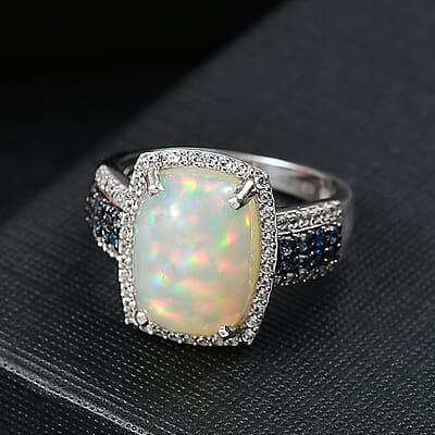D'Joy Premium Ethiopian Welo Opal and Multi Gemstone 5.50 ctw Celestial Light Ring in Rhodium Over Sterling Silver (Size 10.0)