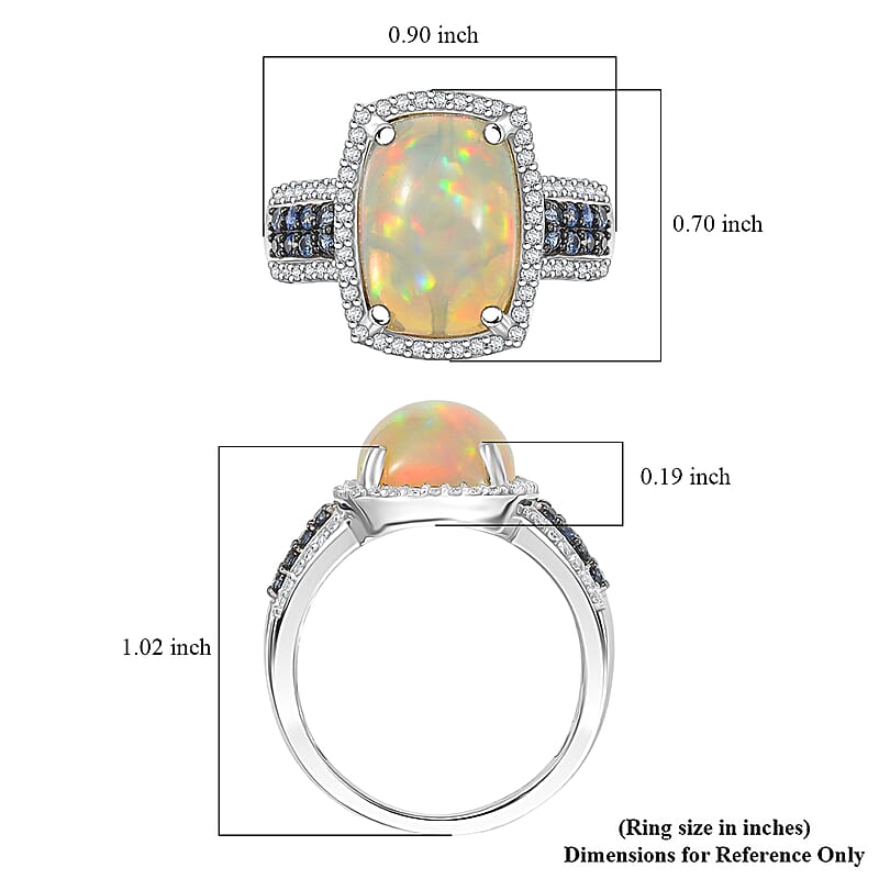 D'Joy Premium Ethiopian Welo Opal and Multi Gemstone 5.50 ctw Celestial Light Ring in Rhodium Over Sterling Silver (Size 10.0)