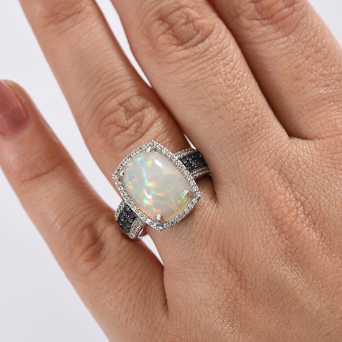 D'Joy Premium Ethiopian Welo Opal and Multi Gemstone 5.50 ctw Celestial Light Ring in Rhodium Over Sterling Silver (Size 6.0) image number 2