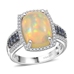 D’Joy Premium Ethiopian Welo Opal and Multi Gemstone 5.50 ctw Ring in Rhodium Over Sterling Silver (Size 8.0)