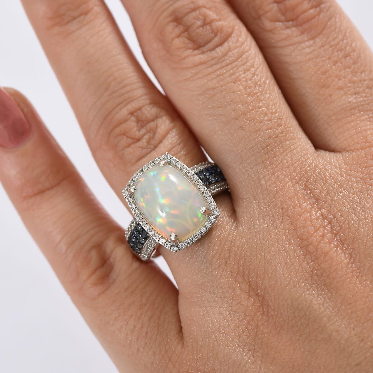 D’Joy Premium Ethiopian Welo Opal and Multi Gemstone 5.50 ctw Ring in Rhodium Over Sterling Silver (Size 8.0) image number 2