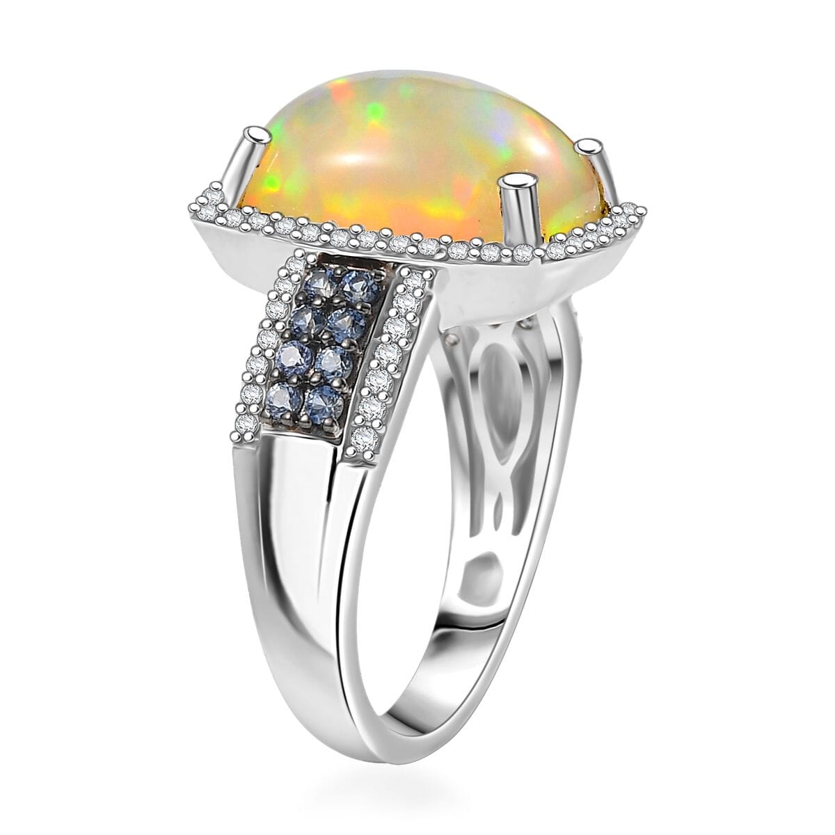 D’Joy Premium Ethiopian Welo Opal and Multi Gemstone 5.50 ctw Ring in Rhodium Over Sterling Silver (Size 8.0) image number 3