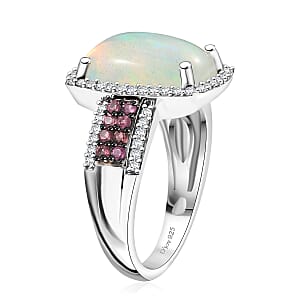 D'Joy Premium Ethiopian Welo Opal and Multi Gemstone 5.20 ctw Celestial Light Ring in Rhodium Over Sterling Silver (Size 10.0) 