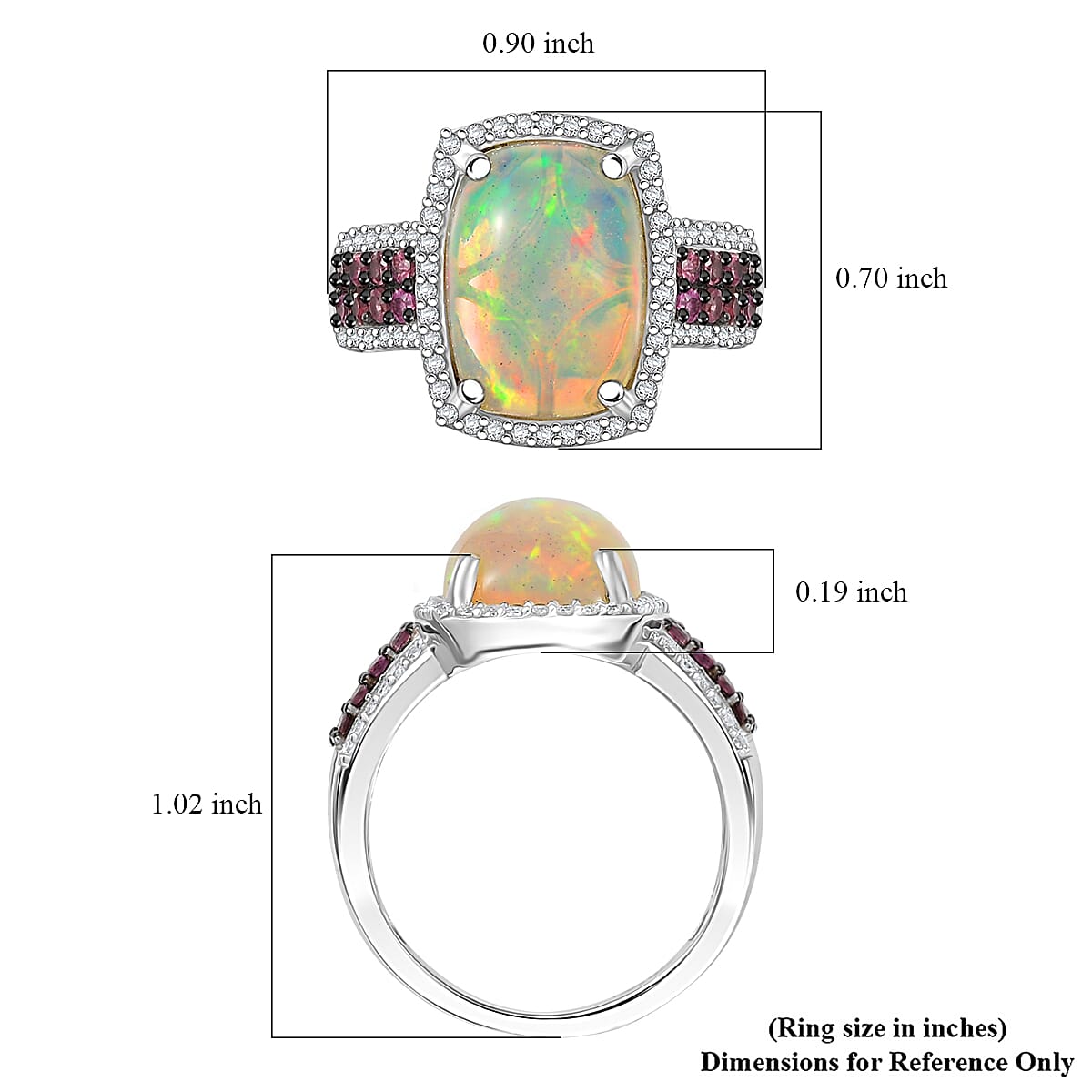D’Joy Premium Ethiopian Welo Opal and Multi Gemstone 5.20 ctw Celestial Light Ring in Rhodium Over Sterling Silver (Size 6.0)