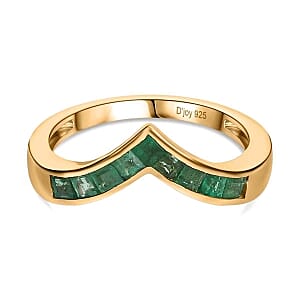 Kagem Zambian Emerald 0.53 ctw Band Ring in Vermeil Yellow Gold Over Sterling Silver (Size 9)