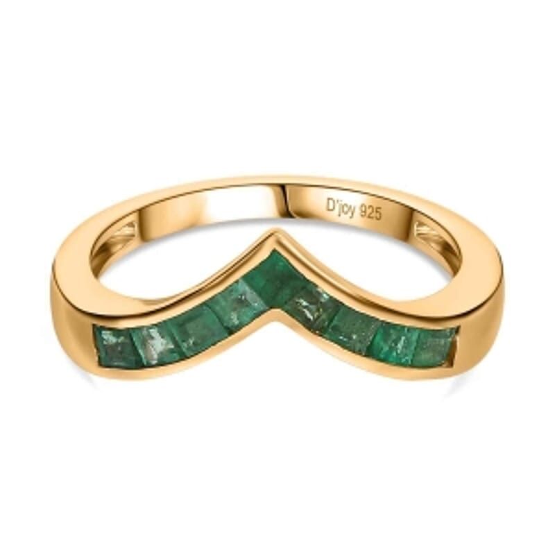 Kagem Zambian Emerald 0.53 ctw Band Ring in Vermeil Yellow Gold Over Sterling Silver (Size 9)