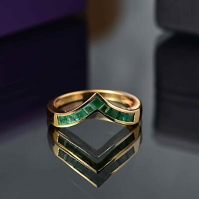 Kagem Zambian Emerald 0.53 ctw Band Ring in Vermeil Yellow Gold Over Sterling Silver (Size 9)