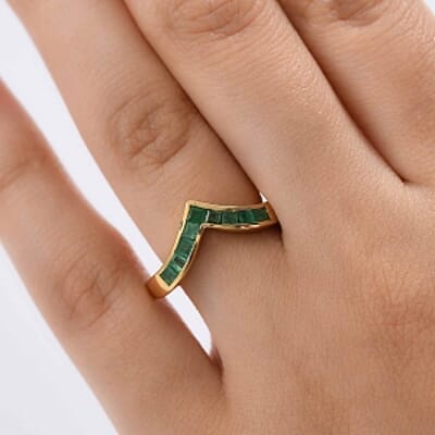 Kagem Zambian Emerald 0.53 ctw Band Ring in Vermeil Yellow Gold Over Sterling Silver (Size 9)