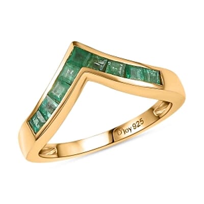 Kagem Zambian Emerald 0.53 ctw Band Ring in Vermeil Yellow Gold Over Sterling Silver (Size 9)