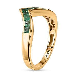 Kagem Zambian Emerald 0.53 ctw Band Ring in Vermeil Yellow Gold Over Sterling Silver (Size 9)